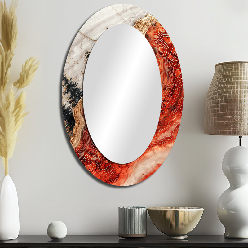 Décor de miroir mural ovale rouge Forest Forest Of The Fire Opal Stone River II, 36 po x 24 po