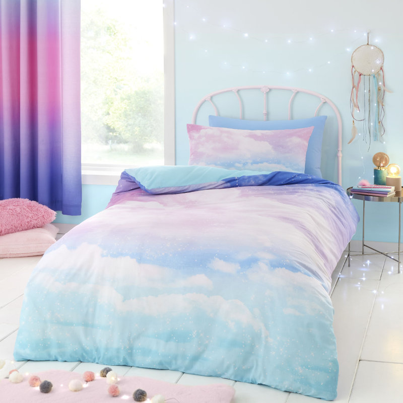 Ombre Rainbow Clouds Reversible Duvet Cover Set with Pillowcases Pastel, Double