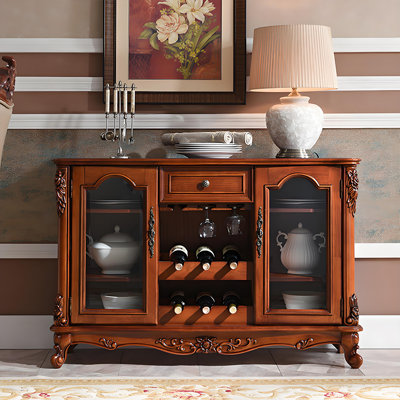 Armoire à vin de style américain en bois massif avec porte en verre de 47,24 po