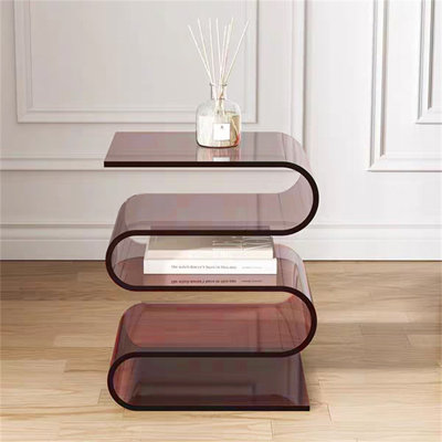 Modern S-Shaped Acrylic Side Table with Magazine Holder – Modern Multi-Functional Display Stand for Living Rooms, Bedrooms and Bathrooms by Orren Ellis