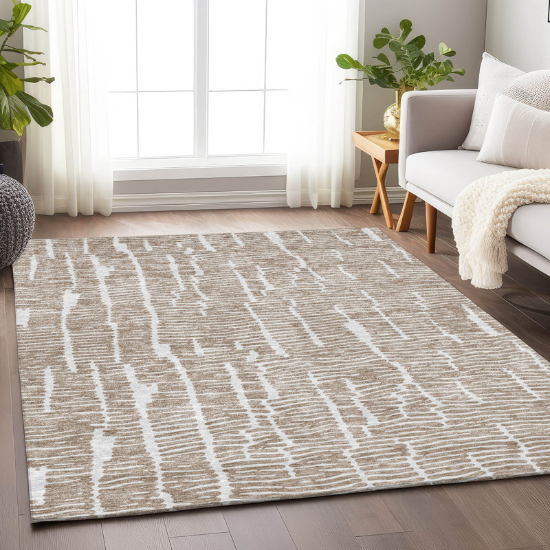 Tapis brun Prisco lavable à la machine de qualité supérieure, Rectangulaire 3 pi x 5 pi