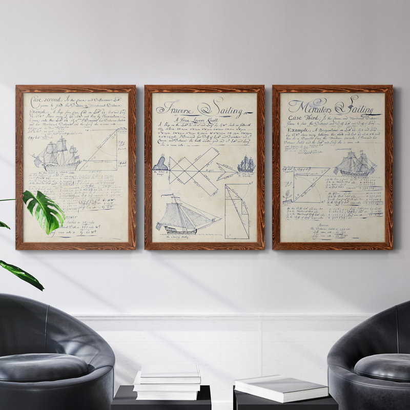 Antique Chair Blueprint I - ensemble de 2 impressions encadrées sur toile, Toile avec cadre érable