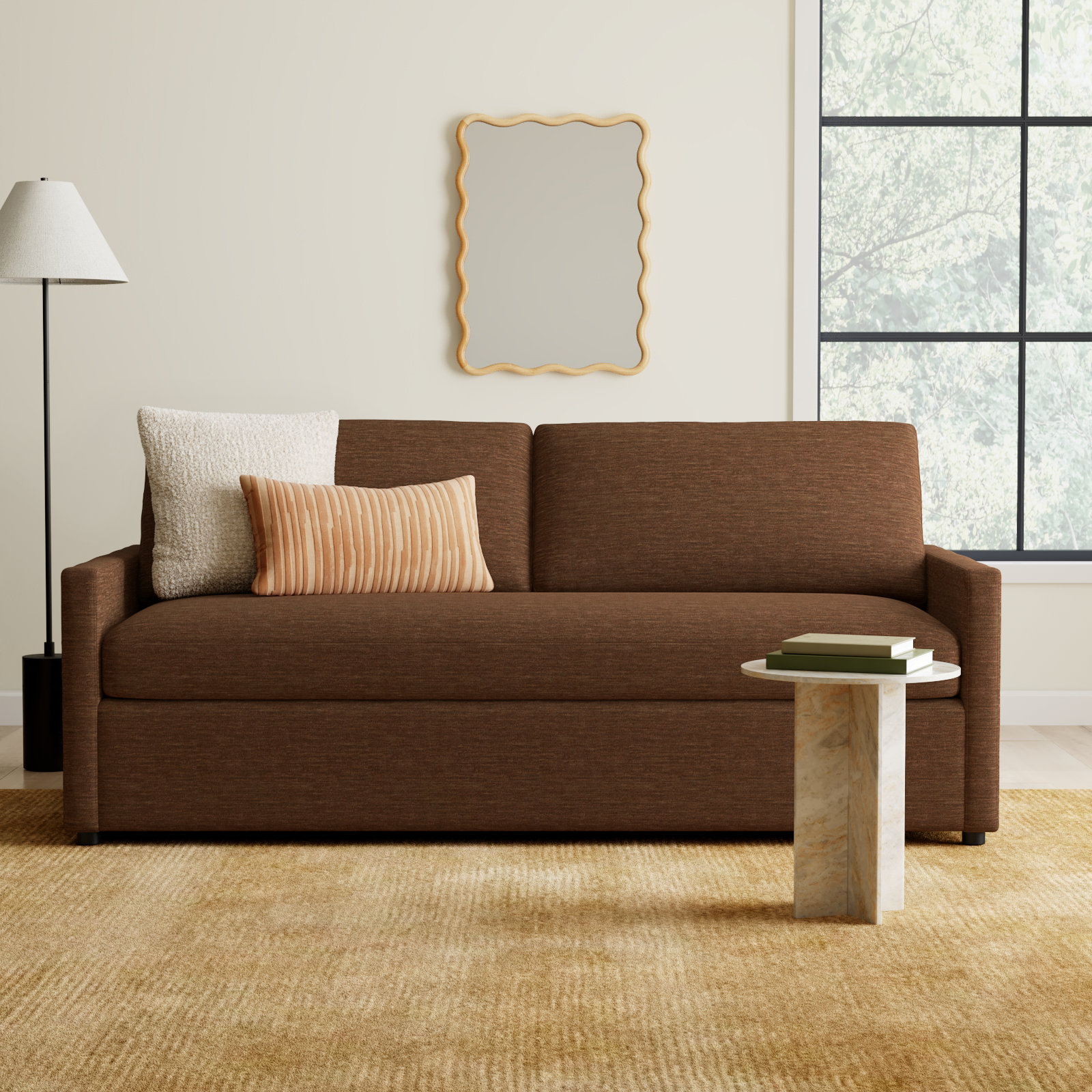 Damari 84'' Sofa, Nave Bark Performance Distressed Velvet