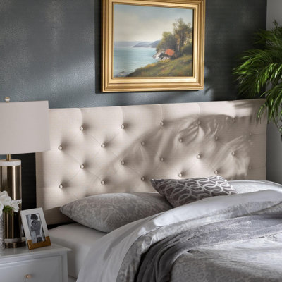 Alyse Queen Beige Adjustable Butted-Tufted Upholstered Headboard, 54.25'' H X 60.50'' W