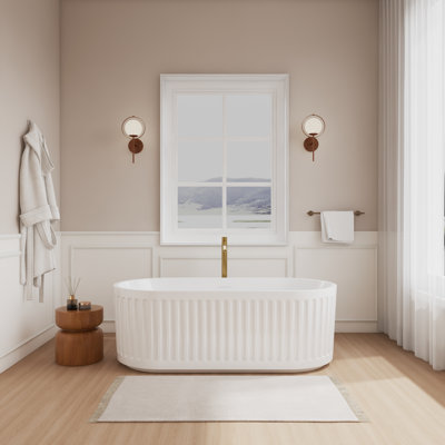 Baignoire autoportante blanche de 67 pouces avec drain noir mat et garniture de trop-plein Carmela