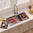 Pull-Down Commercial Combo 32" L x 19" W Workstation Kitchen Sink with Faucet and Accessories Included