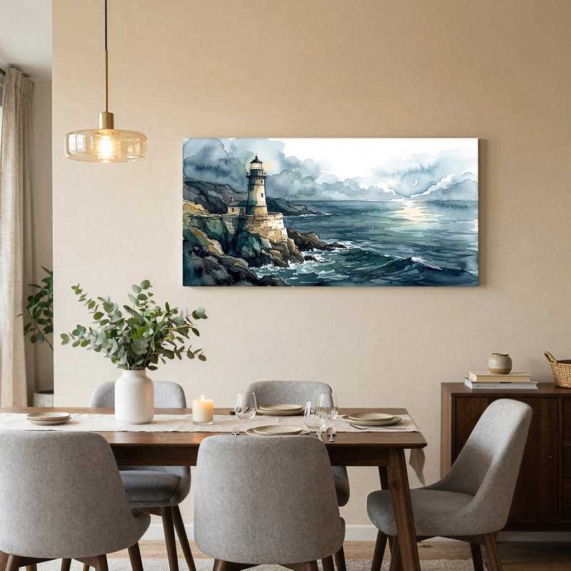 Art mural sur toile, "Phare sur les falaises rocheuses", L 32 po x H 16 po