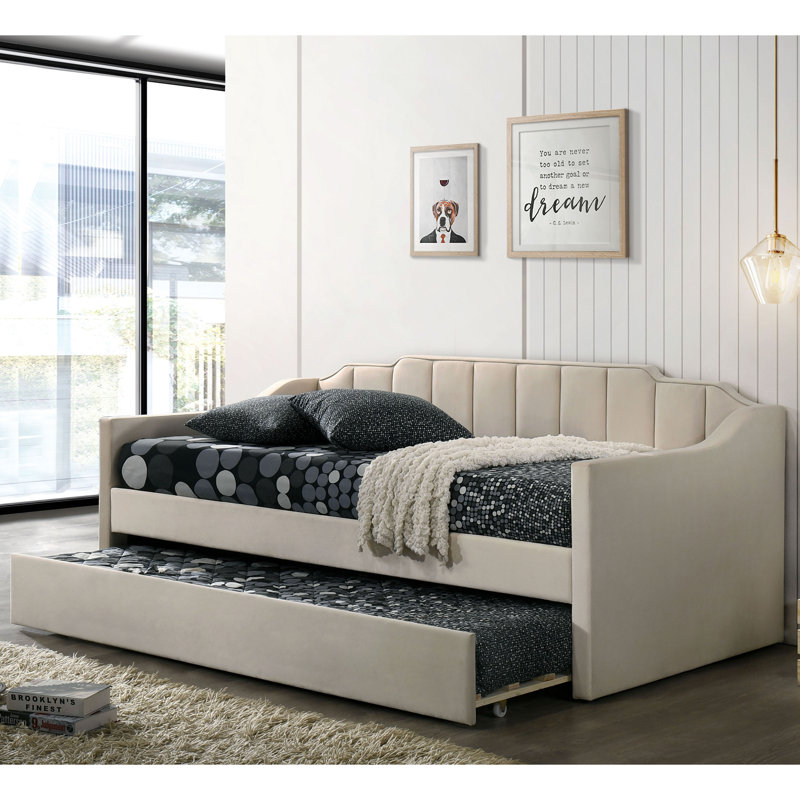 Lit de jour simple rembourré en flanelle de 81,88 po avec trousse de soin Araujo