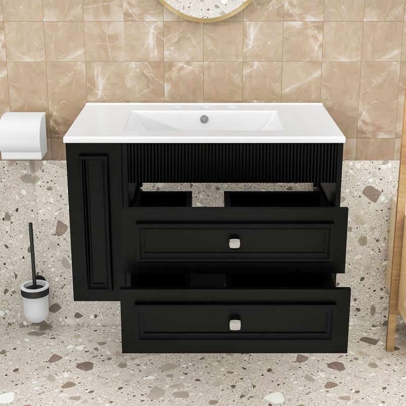 Meuble-lavabo avec lavabo et 2 tiroirs, Noir