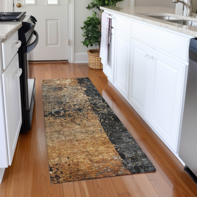 Yasmineh Orange Washable Indoor-Outdoor Rug - , 2'3" x 7'6"