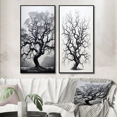 " Gray Monochromatic Tree Serenade I " 2 - Pieces