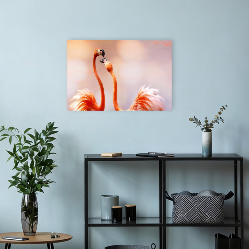 Flamingos In Love Elegant Serene Tranquil Bird Flamingo Nature Tropical Wall Art Print 1 Piece Wrapped Canvas Wall Art