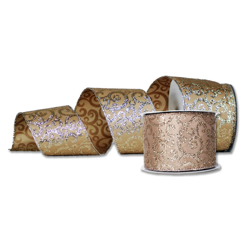 Ruban en tissu 2,5 po, Champagne / Or