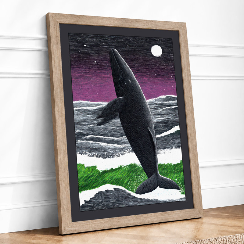 Whale in Neon Waters Modern 1 Piece Single Picture Frame Wall Art, A3 - 42.0 x 29.7 cm, Oak