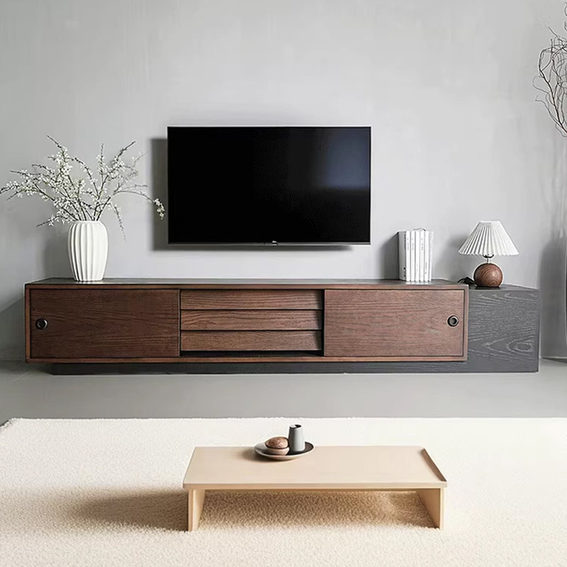 Wabi-sabi style solid wood TV cabinet, 15.74"H x 78.74"L x 15.74"W