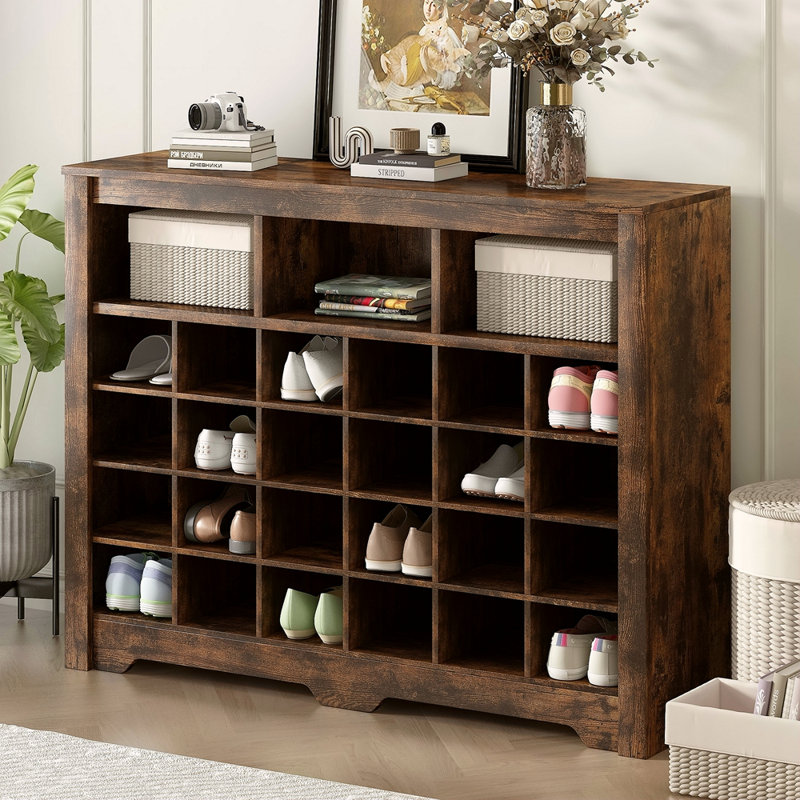 Console à 24 casiers, armoire à chaussures moderne avec base incurvée, buffet polyvalent de haute qualité