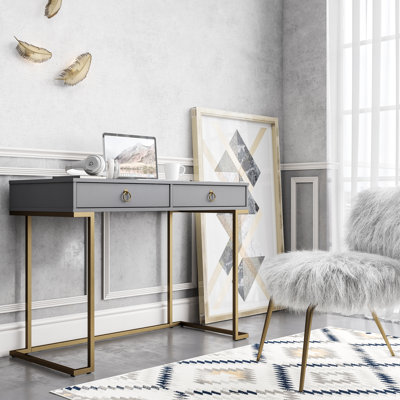 Rectangle Writing Desk with Golden Metal Legs