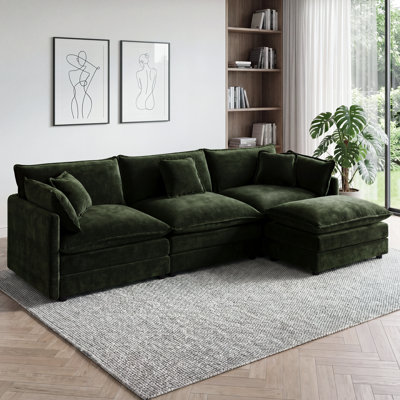 147" Modular L-shaped Sectional Sofa With Reversible Ottoman, Free-combination Chenille Comfy Couch
