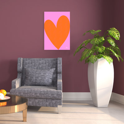 Orange Heart Abstract Bold Colorful Wall Art Print 1 Piece Wrapped Canvas Wall Art