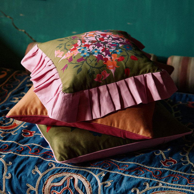 Ruffled Pillow Cover Blumen, Green