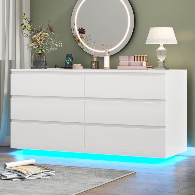 Commode double 6 tiroirs l 47,36 po Isamary, Blanc