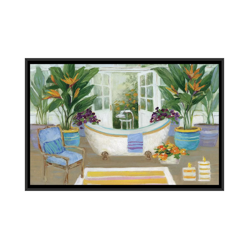 « tropical island spa i », impression sur toile, H 18 po x l 26 po x P 1,5 po, Toile avec cadre noir, Pas de tapis