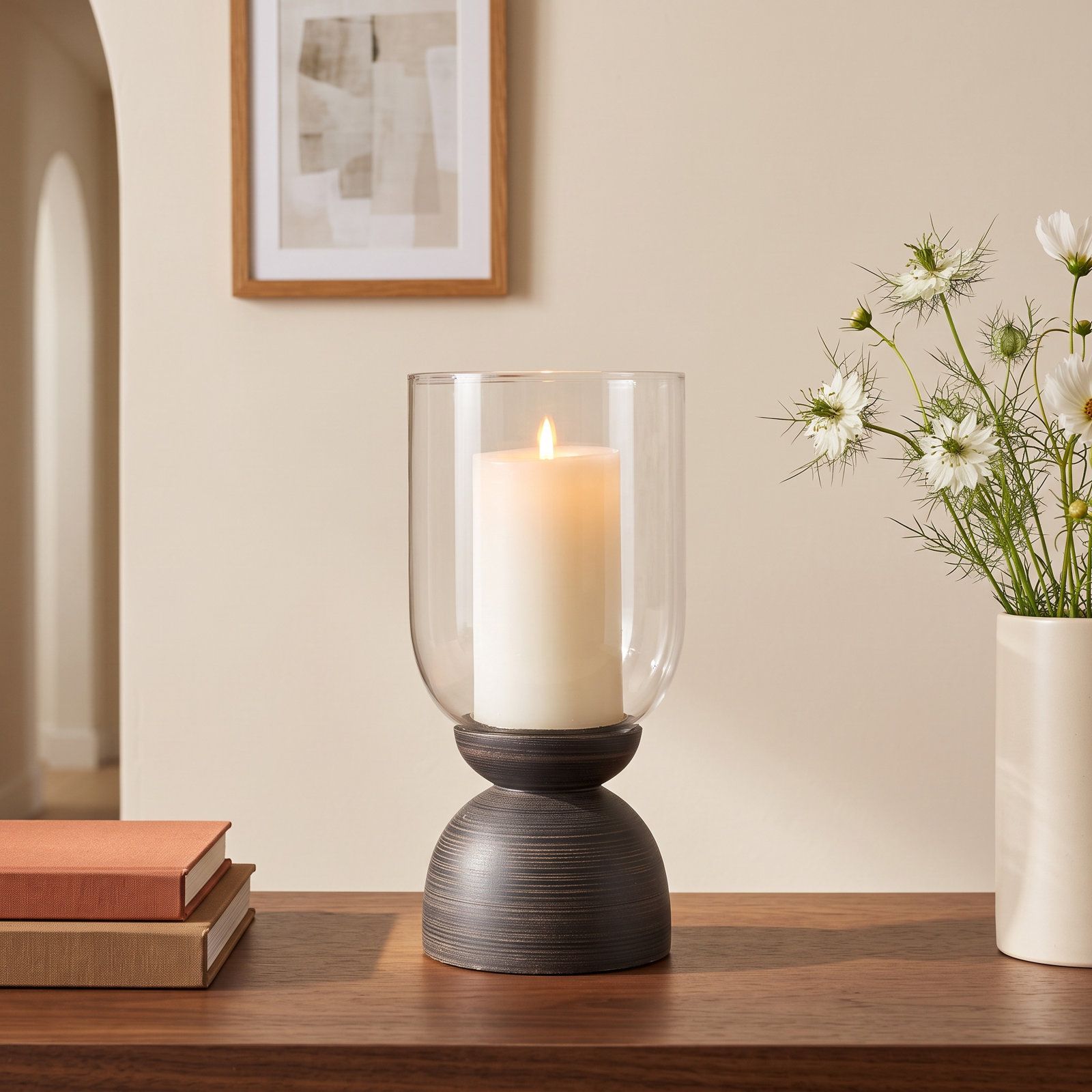 Solid Wood Hurricane Candle Holder