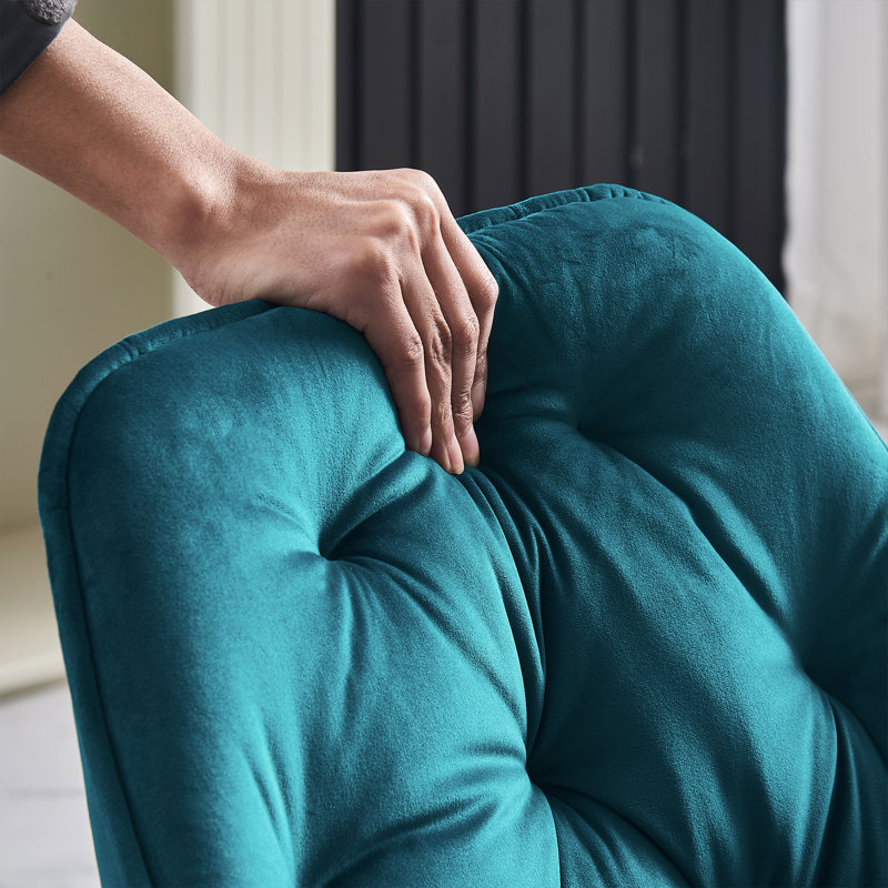 Velvet Tufted Upholstered Armchair Runge 50cm H, Teal