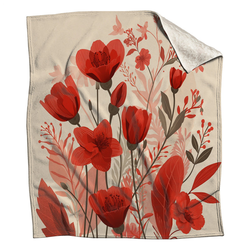 Couvertures rouges à motif floral, L 50 po x H 60 po
