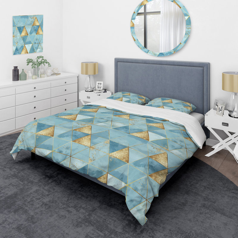 Ensemble de housse de couette Blue Gold Triangle Glam I - Glam, Housse de couette très grand + 2 taies décorativ