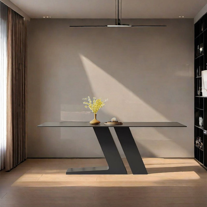 Modern Black Rock plate Dining Table, 29.5"H x 63"L x 31.5"W