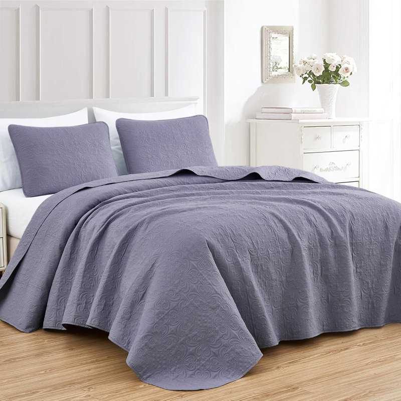 Luca 3-Piece Lightweight Microfiber Oversized Bedspread Set, Queen Coverlet/Bedspread + 2 Standard Shams, Dusty Purple