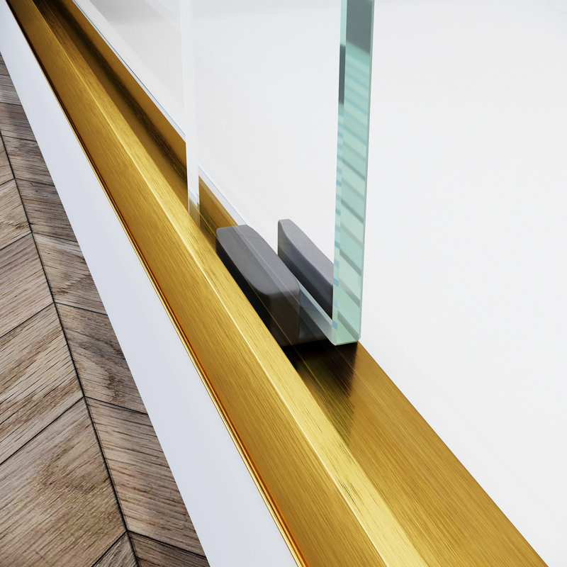56 - 60 In. W Sliding Shower Door, Adjustable Semi-, Clear Tempered Glass, 304 Stainless Steel Brushed Gold Handles Handle