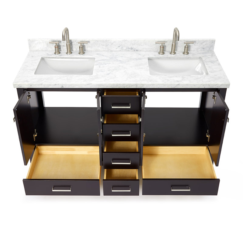 Ensemble de meuble-lavabo double 61 "avec miroir Amariani, Espresso