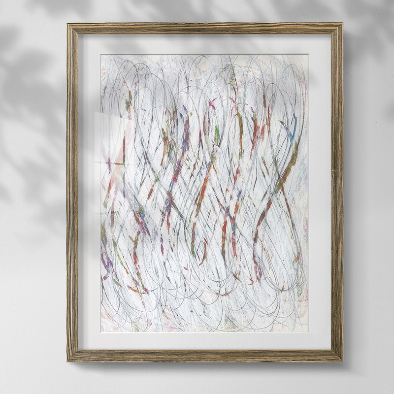 White Infinity I, reproduction encadrée, Blanc, Papier avec cadre noyer