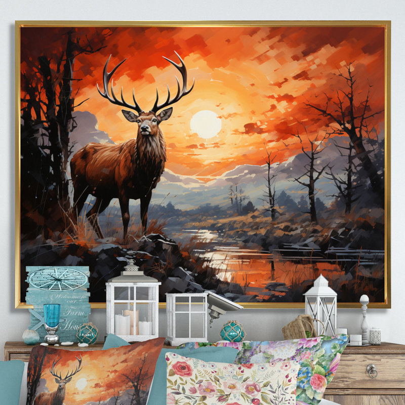 Deer Bold Silhouette - Animals Canvas Prints, H 34 po x l 44 po, Cadre flottant doré