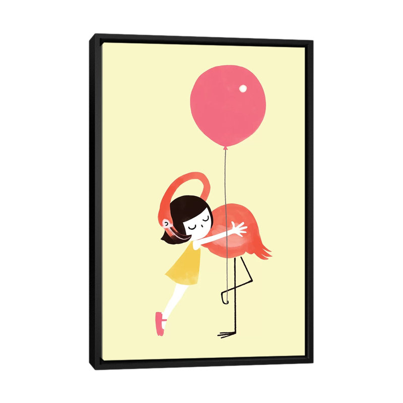 Flamingo Hug par Big Nose Work - impression d'art graphique, H 60 po x l 40po x P 1,5 po, Toile avec cadre noir, Pas de tapis