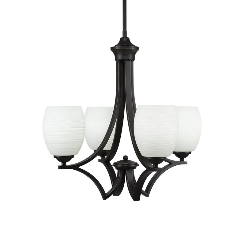 Zilo 4 Light Uplight Chandelier With 5" Linen Glass, Matte Black, White