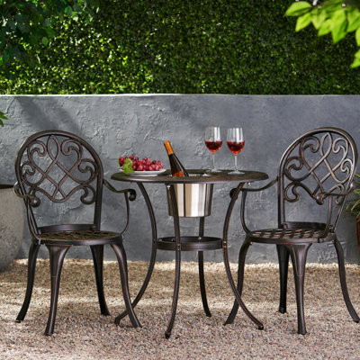 Bistro cuivré en aluminium coulé avec seau à glace pour l'extérieur 3 pièces avec support froid en teinte
