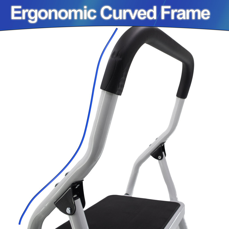 Échelle de tabouret en métal à 2 marches pliable avec poignée ergonomique antidérapante et plateforme - Escabeau de cuisine pliable, robuste, léger, compact et pliable