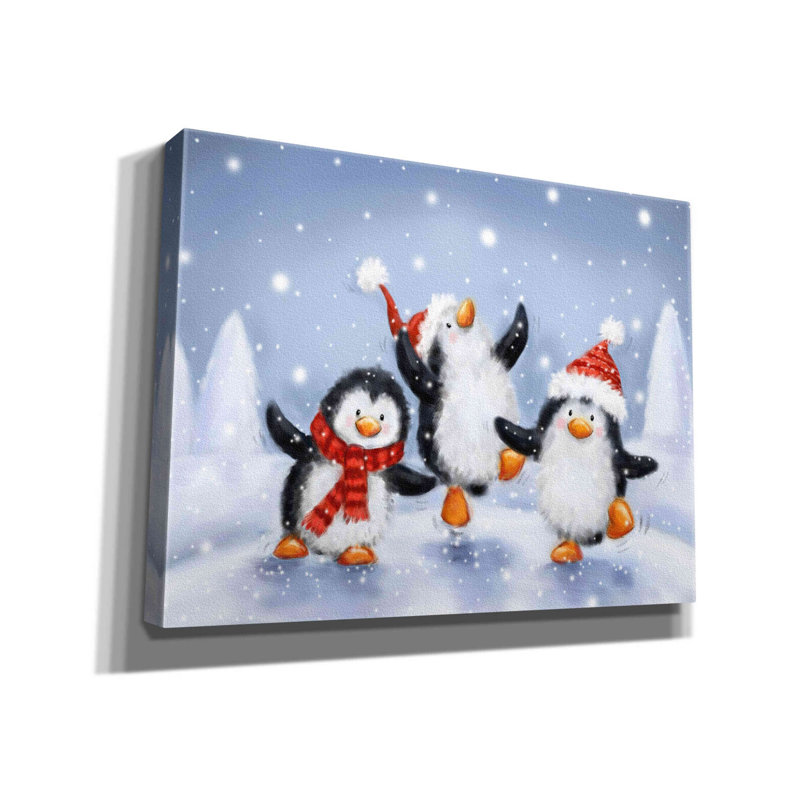 " Three Penguins " by Makiko, 12" H x 16" W x 0.75" D
