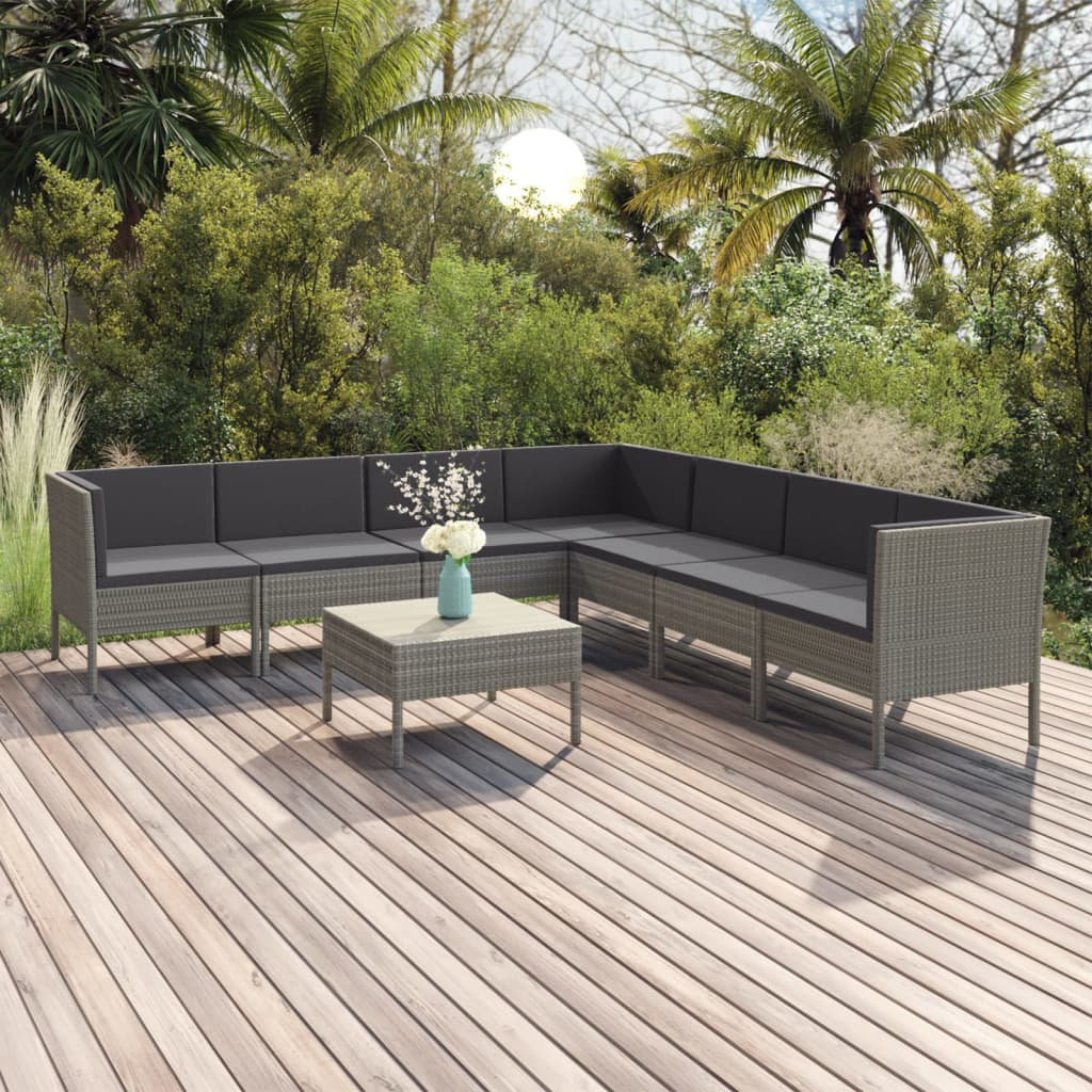 8-Sitzer Lounge-Set Jenesy aus Polyrattan mit Polster