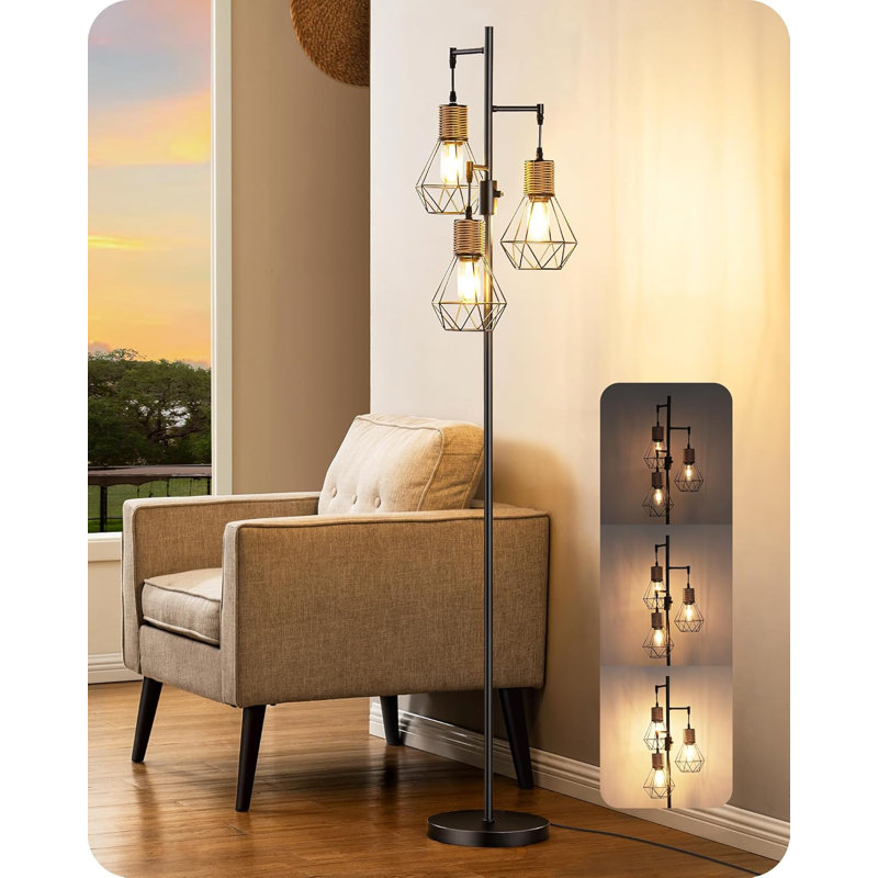 Lampe sur pied Farmhouse pour le salon avec 3 ampoules à DEL Edison