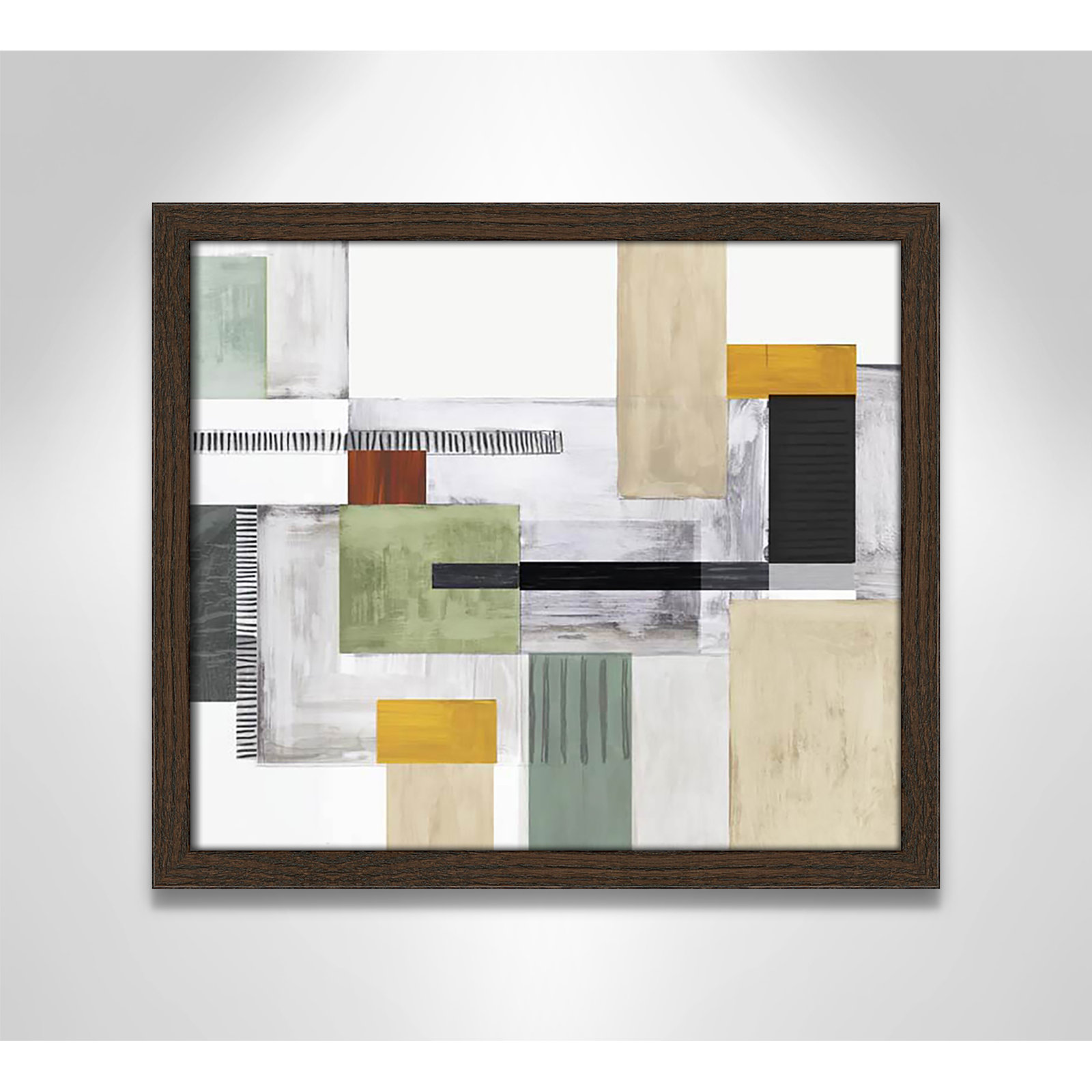 Playful Blocks Print by Tom Reeves, 13" H x 15" W x 0.75" D, Walnut Slim Picture Framed, No Mat