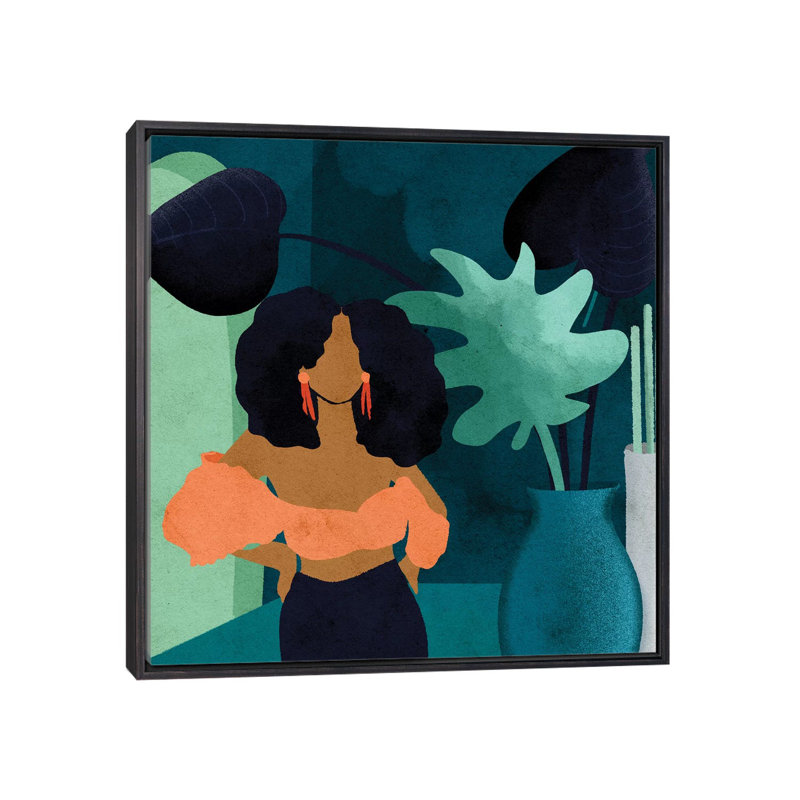 «Reyna Square» par Reyna Noriega - reproduction imprimée, H 18 po x l 18 po x 1,5 po, Toile avec cadre noir patiné