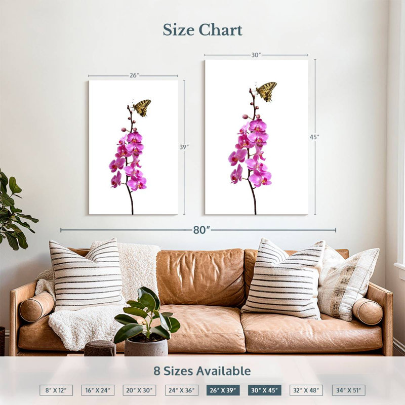 Brampt Butterfly On Orchid Stalk, 39" H x 26" W