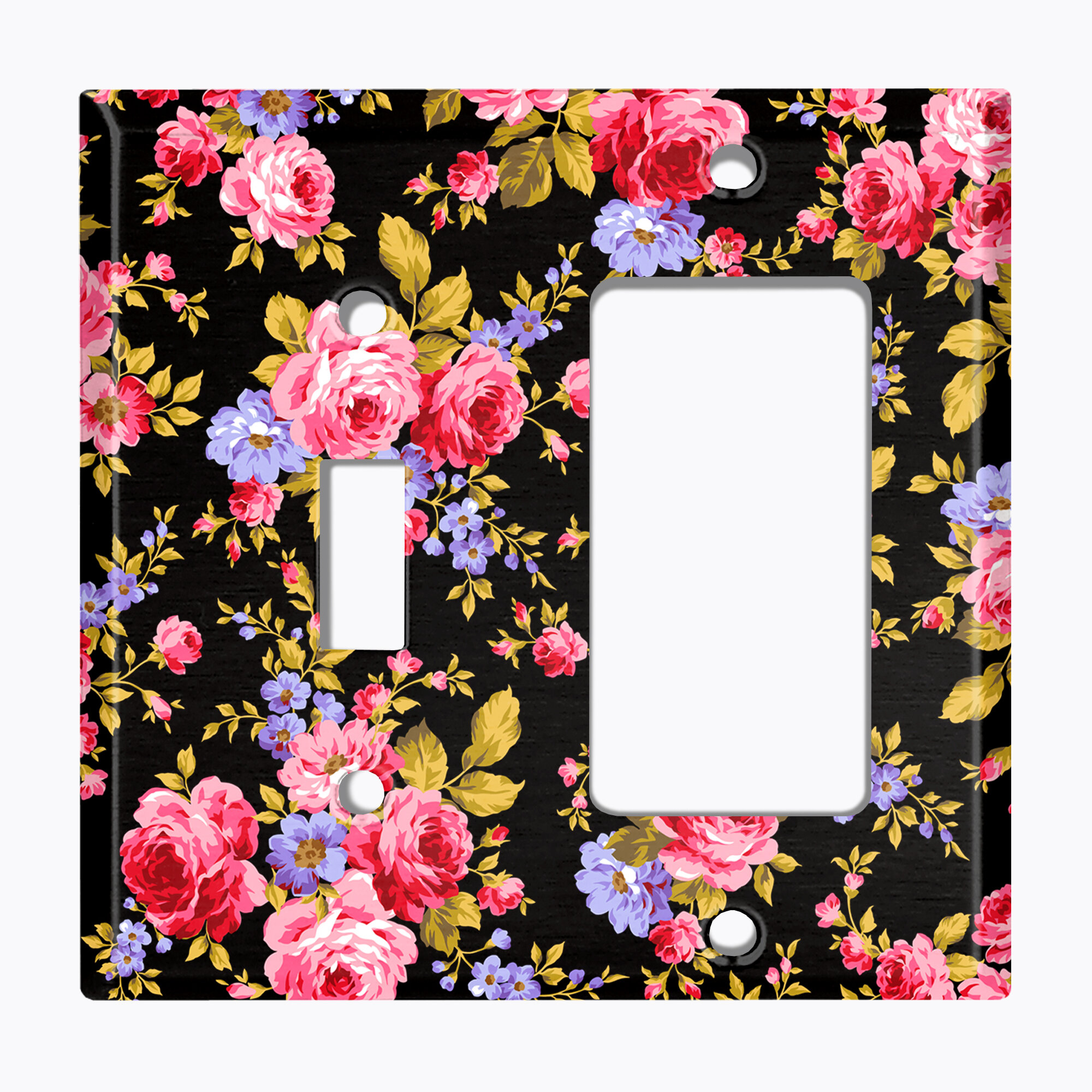 WorldAcc Flowers Patterned 2 - Gang Standard Combination Wall Plate ...