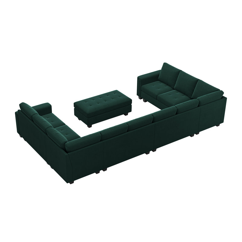 Canapé modulaire rembourré en velours de 8 pièces Shavera, Velours vert