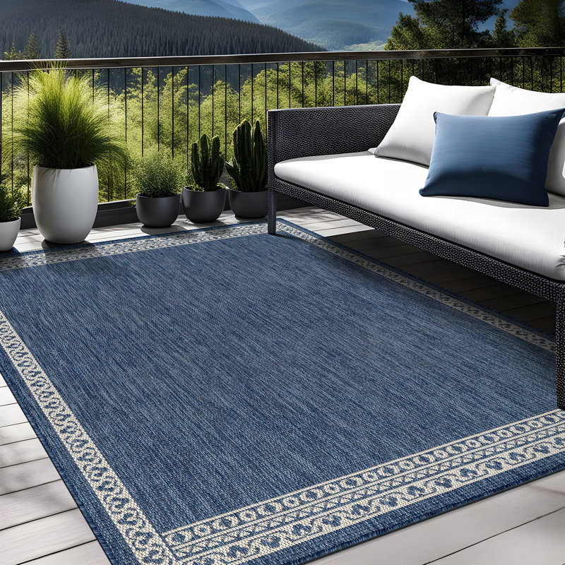 Tapis géométrique intérieur / extérieur, Blue, Rectangle 8' x 10'