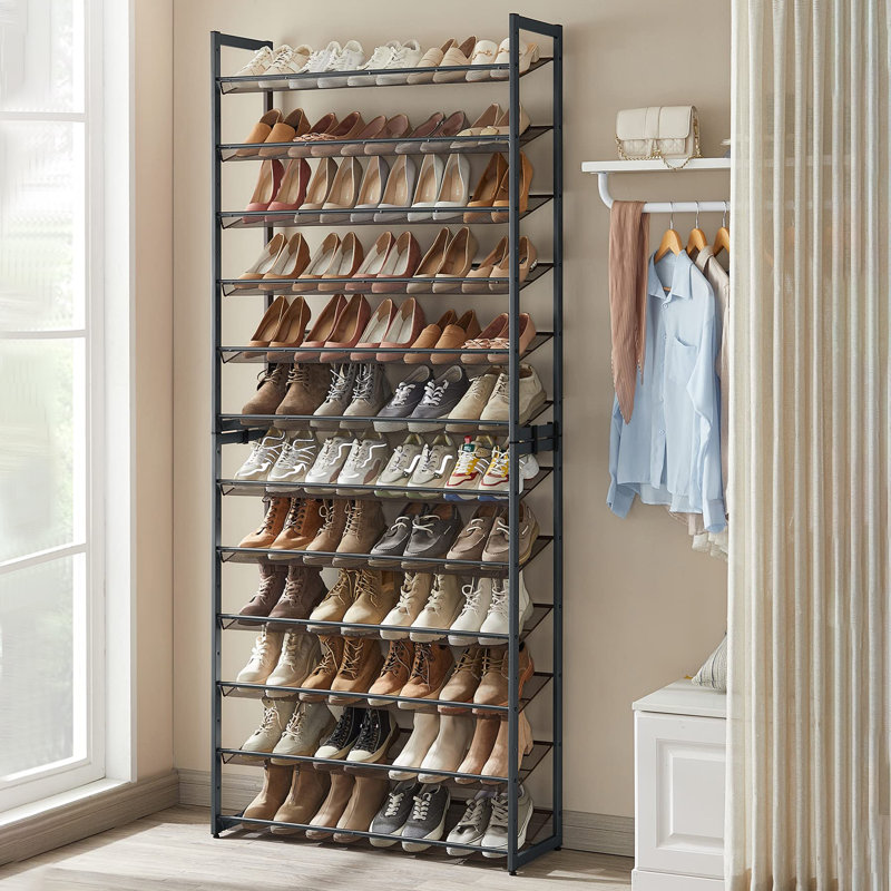 12 Tier Metal Shoe Rack, with Adjustable Flat or Angled Shelves, Set of 2, 6-Tier Stackable Shelf, Charcoal Gray